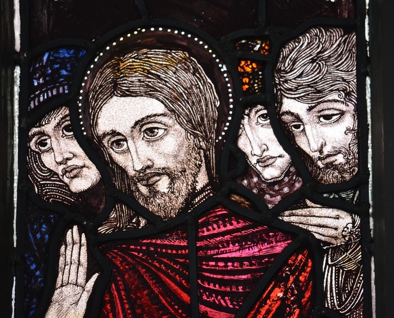 Detail of stained glass The Widow's Son by Harry Clarke (1923)